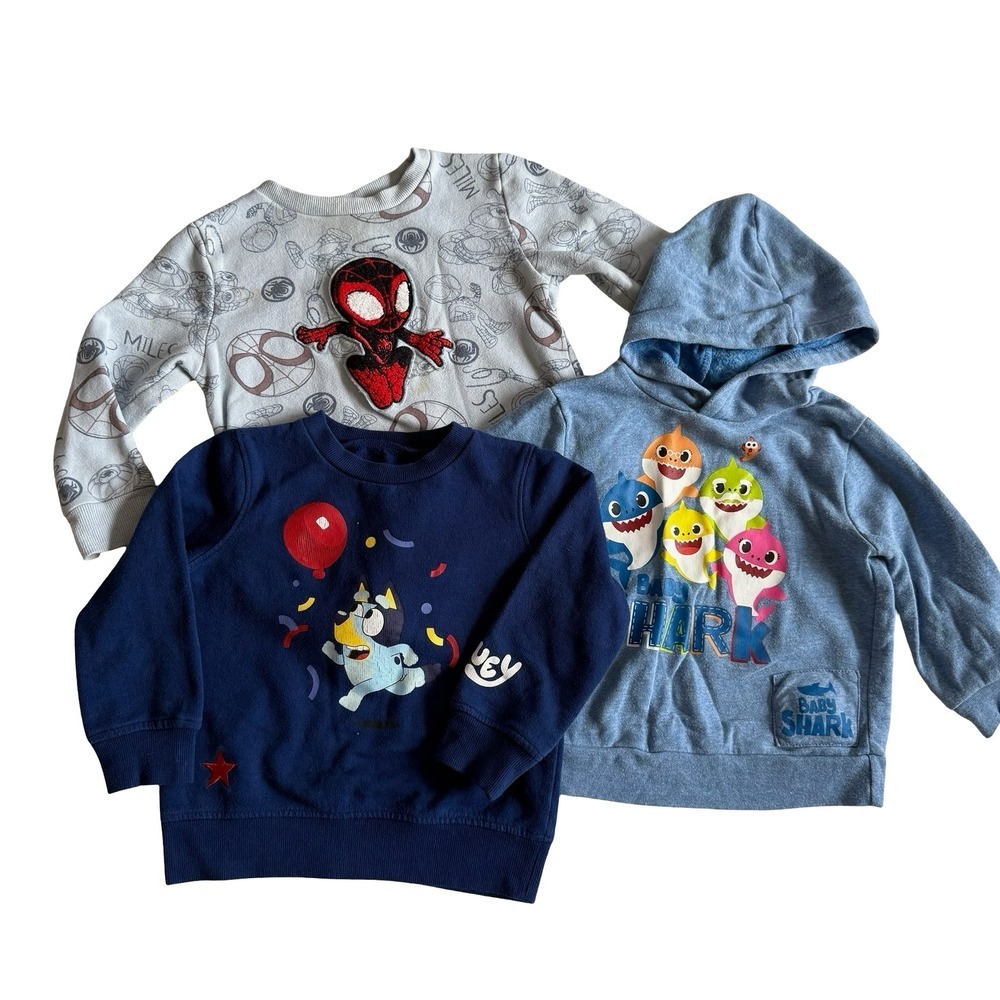 Marvel Bluey Baby Shark Sweatshirt Hoodie Bundle Blue Grey Kids 3T